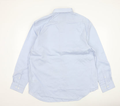 Marks and Spencer Men's Blue Regular Fit Non-Iron Cotton Long Sleeve Shirt Size 17.5