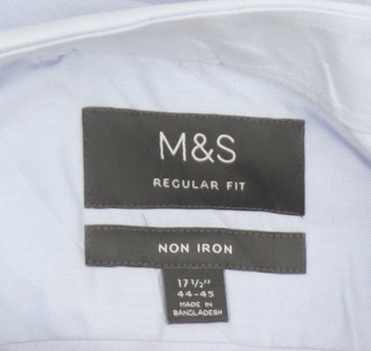 Marks and Spencer Men's Blue Regular Fit Non-Iron Cotton Long Sleeve Shirt Size 17.5