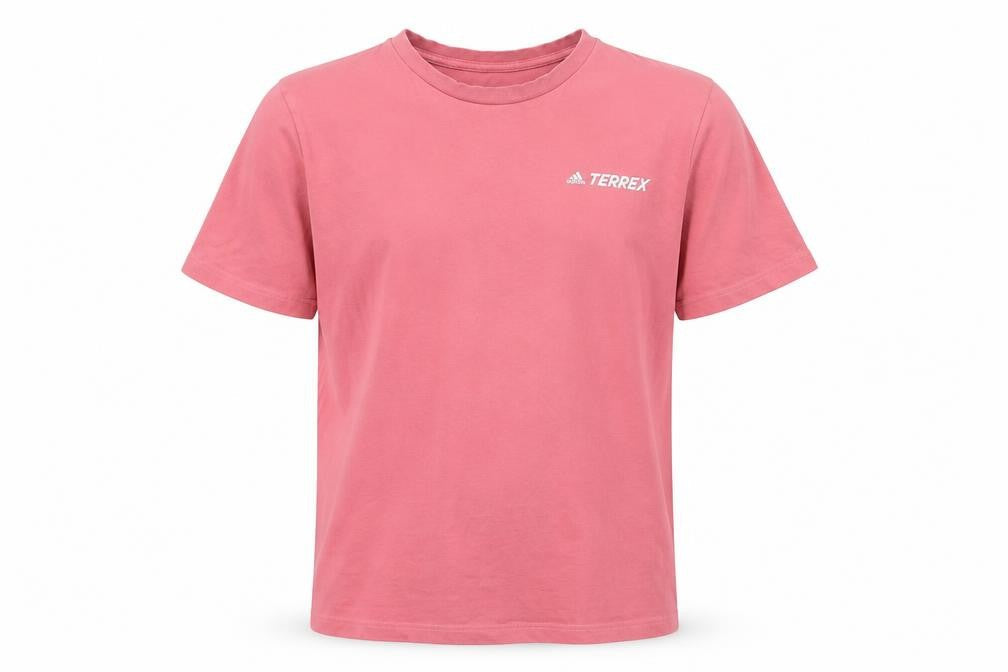 Front view of Adidas Terrex Men's Pink Graphic Short Sleeve Crew Neck T-Shirt M