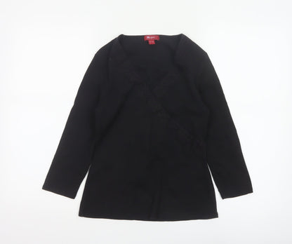 Monsoon Women Black Cotton Wrap Blouse Size 12 Long Sleeve