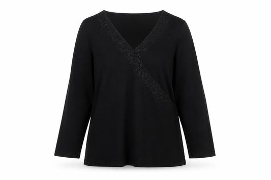 Monsoon Women Black Cotton Wrap Blouse Size 12 Long Sleeve