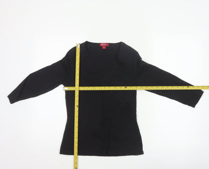 Monsoon Women Black Cotton Wrap Blouse Size 12 Long Sleeve