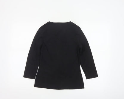 Monsoon Women Black Cotton Wrap Blouse Size 12 Long Sleeve