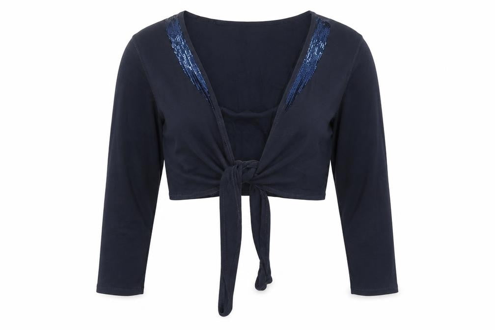 Marks and Spencer Womens Blue Sequin Tie Front Cropped Blouse Size 12