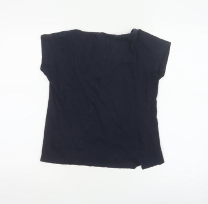 Jigsaw Women's Blue Linen V-Neck Short Sleeve T-Shirt XS