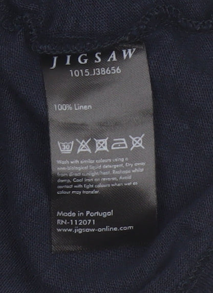 Jigsaw Women's Blue Linen V-Neck Short Sleeve T-Shirt XS