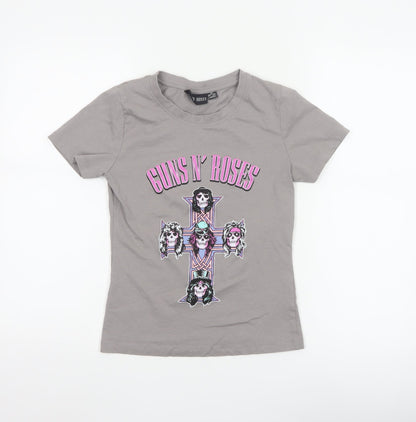Guns N' Roses Women's Grey XS Crew Neck Cotton Graphic T-Shirt