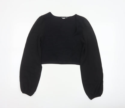 Stradivarius Women’s Black Cropped Chiffon Blouse Long Sleeve Size 14