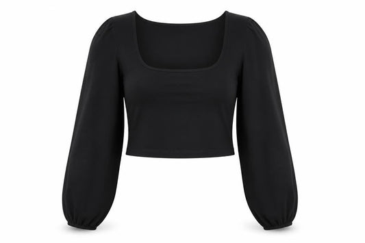 Stradivarius Women’s Black Cropped Chiffon Blouse Long Sleeve Size 14
