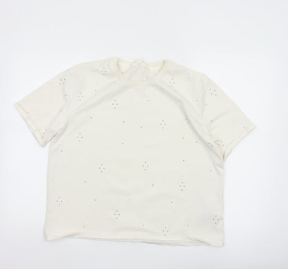 Marks and Spencer Women Ivory Rhinestone Cotton T-Shirt Size 14