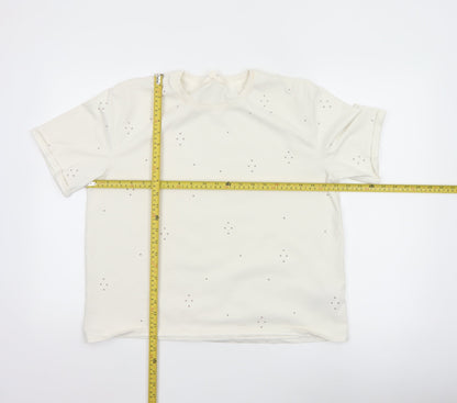Marks and Spencer Women Ivory Rhinestone Cotton T-Shirt Size 14