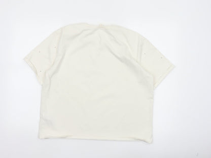 Marks and Spencer Women Ivory Rhinestone Cotton T-Shirt Size 14