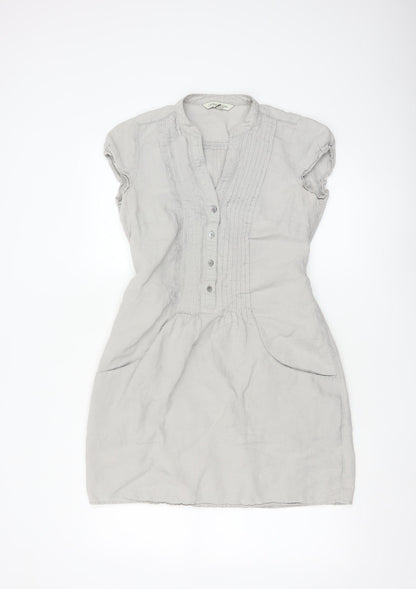 Laura Ashley Women’s Grey Linen Short Sleeve Belted Shift Dress Size 10