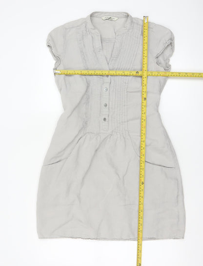 Laura Ashley Women’s Grey Linen Short Sleeve Belted Shift Dress Size 10