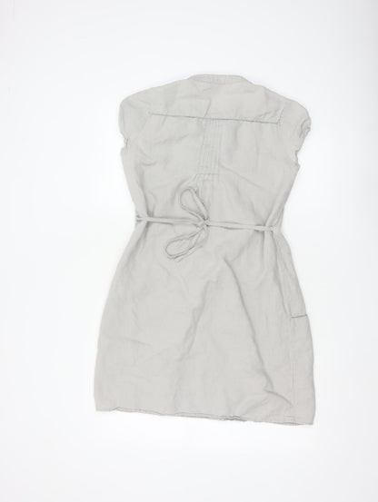 Laura Ashley Women’s Grey Linen Short Sleeve Belted Shift Dress Size 10