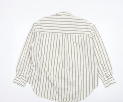 Marks and Spencer Women White Striped Long Sleeve Cotton Button-Up Shirt Size 14