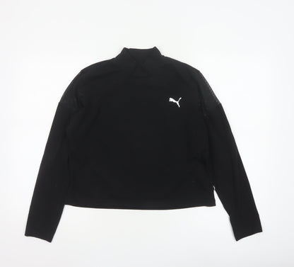 Puma Women's Black Mock Neck Long Sleeve Cropped Top L