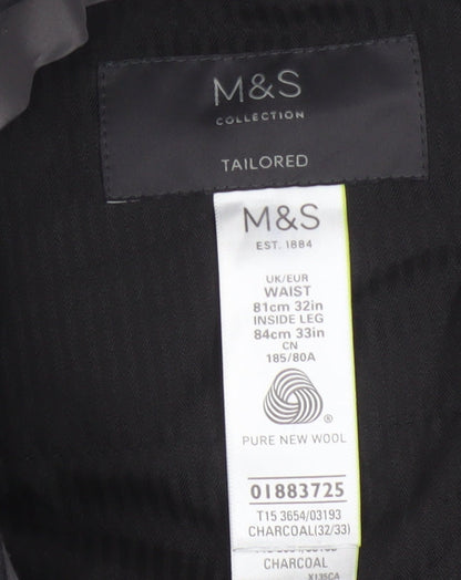 Marks and Spencer Men's Grey Wool Tailored Dress Trousers 32W 33L