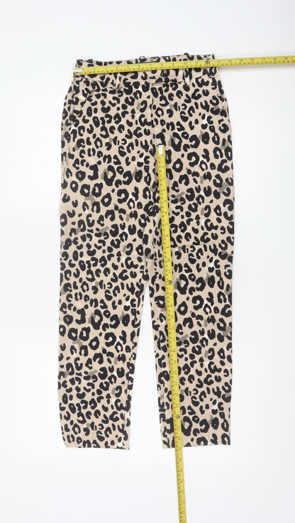 Marks and Spencer Women Beige Animal Print Slim Cropped Trousers Size 6 Short