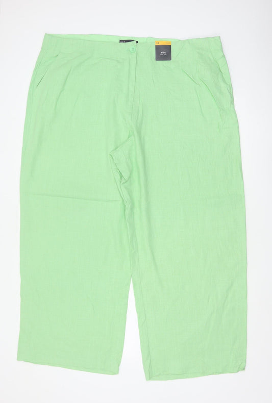 Marks and Spencer Women's Green Linen Wide-Leg Trousers Size 24 Short