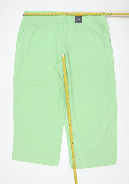 Marks and Spencer Women's Green Linen Wide-Leg Trousers Size 24 Short