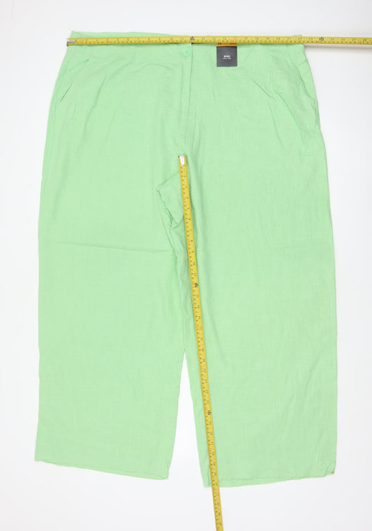 Marks and Spencer Women's Green Linen Wide-Leg Trousers Size 24 Short
