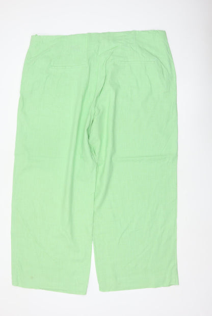 Marks and Spencer Women's Green Linen Wide-Leg Trousers Size 24 Short