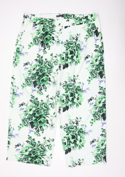 Marks and Spencer Women Green Floral Wide-Leg Trousers Size 24