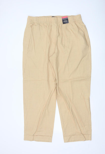 Marks and Spencer Womens Beige Linen Blend Trousers Size 18
