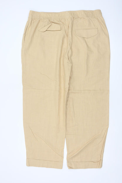 Marks and Spencer Women Beige Linen Blend Trousers Size 18 Regular