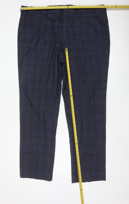 Marks and Spencer Men's Blue Check Regular Fit Dress Trousers 42W 31L