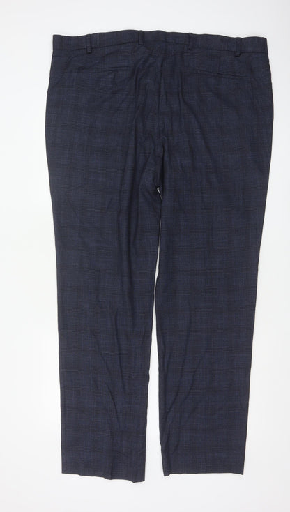 Marks and Spencer Men's Blue Check Regular Fit Dress Trousers 42W 31L