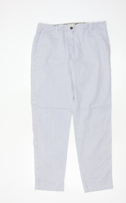 Marks and Spencer Women Blue Striped Chino Trousers Size 12 Regular