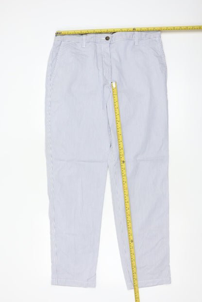 Marks and Spencer Women Blue Striped Chino Trousers Size 12 Regular