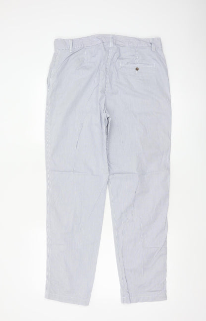 Marks and Spencer Women Blue Striped Chino Trousers Size 12 Regular
