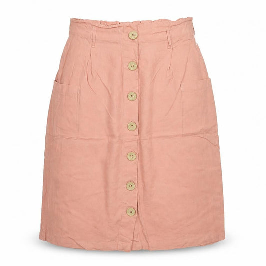 Fat Face Womens Pink Linen Blend Midi A-Line Button Skirt Size 14