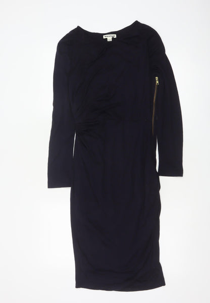 Whistles Women's Black Wool Blend Knee Length Sheath Dress Size 10