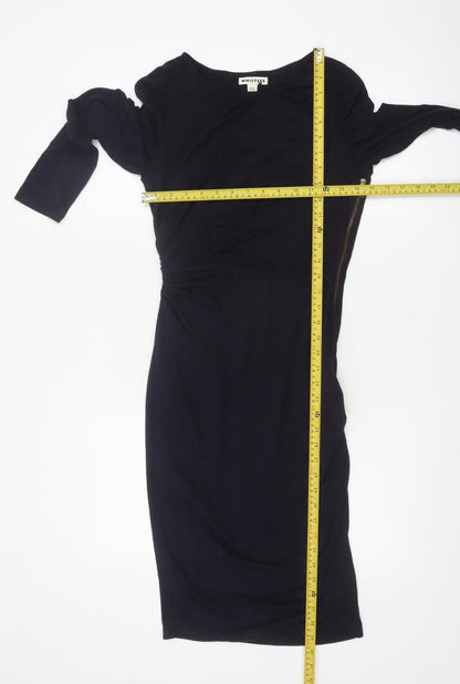 Whistles Women's Black Wool Blend Knee Length Sheath Dress Size 10