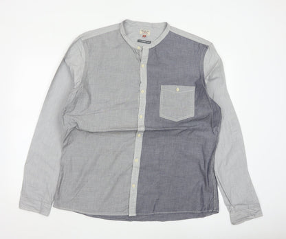 Next Men's Grey Colourblock Cotton Long Sleeve Band Collar Shirt XL