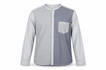 Next Men's Grey Colourblock Cotton Long Sleeve Band Collar Shirt XL