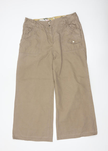Next Womens Beige Wide-Leg Chino Trousers Size 16R 100% Cotton