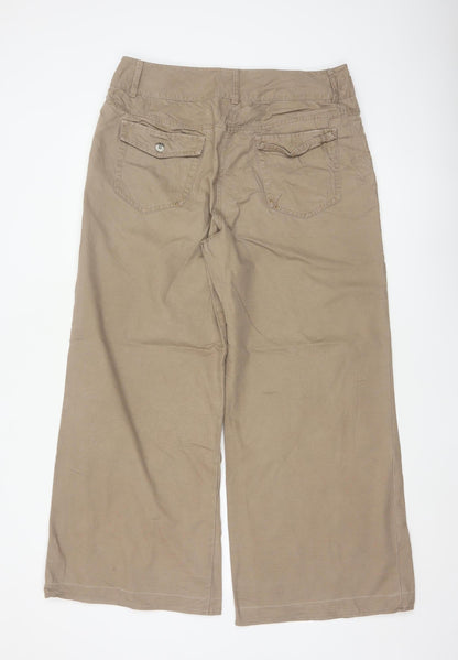 Next Womens Beige Wide-Leg Chino Trousers Size 16R 100% Cotton
