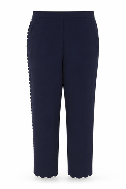 Ted Baker Women Navy Blue Scallop Trim Ankle Trousers Size 16 Polyester