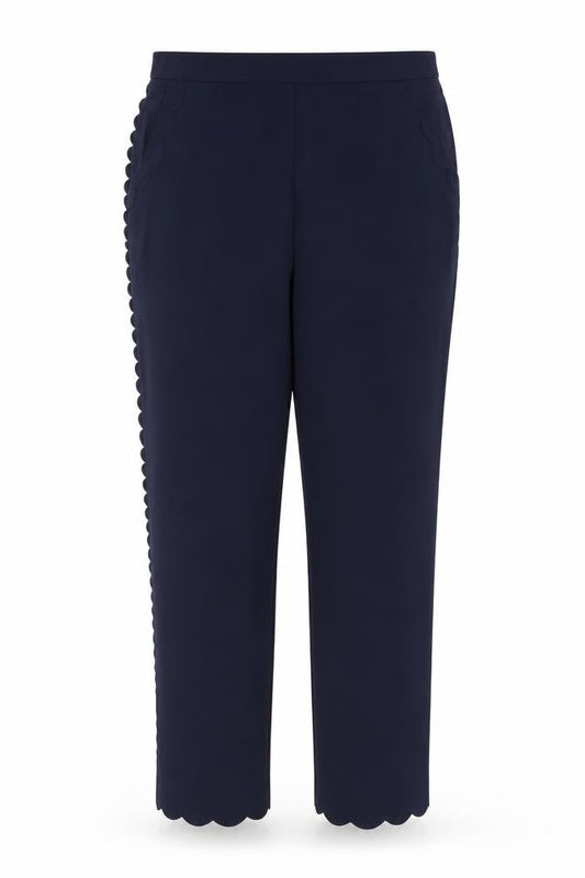 Ted Baker Women Navy Blue Scallop Trim Ankle Trousers Size 16 Polyester