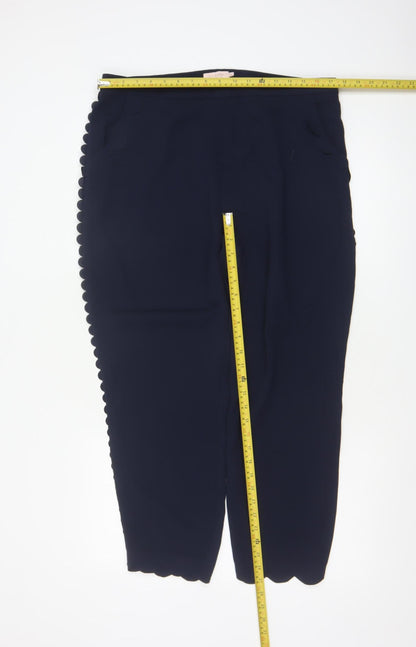 Ted Baker Women Navy Blue Scallop Trim Ankle Trousers Size 16 Polyester