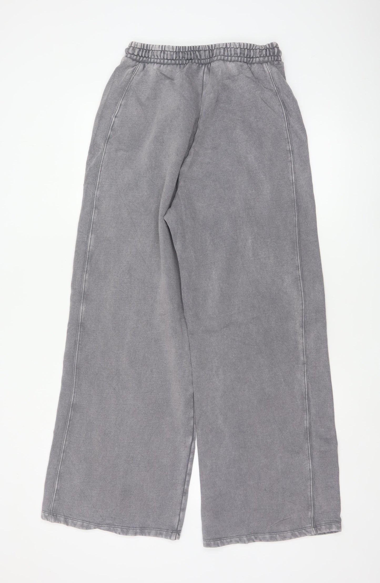 Zara Women Grey Wide-Leg Trousers Size S Cotton Blend Drawstring Waist