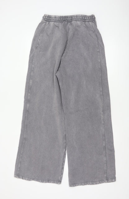 Zara Women Grey Wide-Leg Trousers Size S Cotton Blend Drawstring Waist