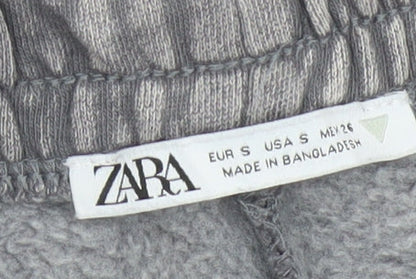 Zara Women Grey Wide-Leg Trousers Size S Cotton Blend Drawstring Waist