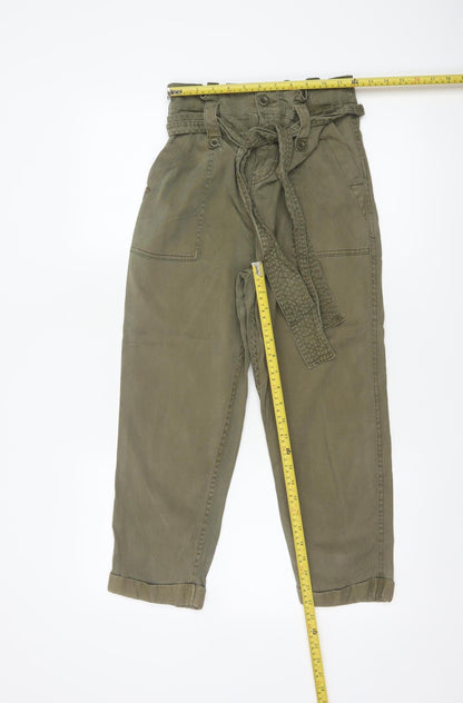 Topshop Petite Green Paperbag High Waist Tapered Trousers UK 6