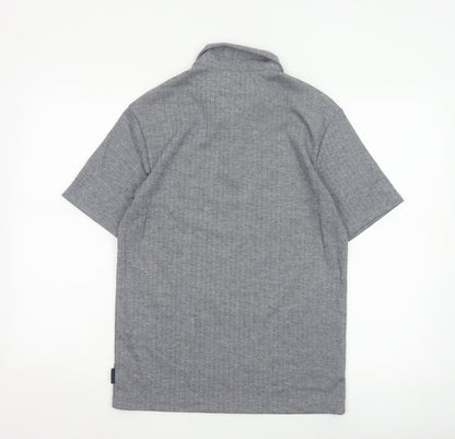 River Island Men's Grey Short Sleeve 1/4 Zip Polo Shirt Size S